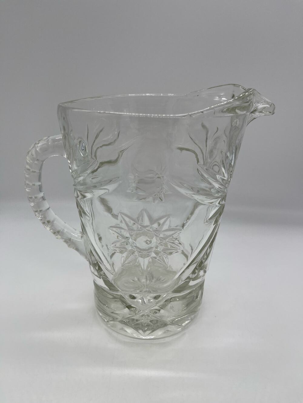 Vintage Anchor Hocking Cut Glass Star of David Starburst Water Pitcher